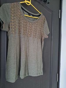 Olive Green Embellished Tee