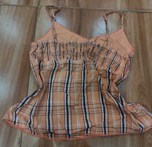 Orange Plaid Spaghetti Babydoll Top