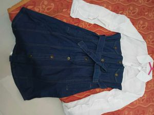 Women's White &amp; Blue Denim Shirt Dress | Belted |