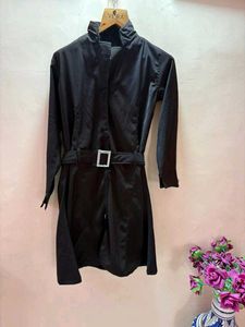 Chic brown Mini coat Dress with Belt