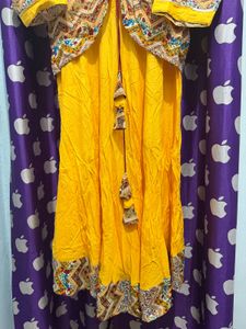 Yellow Kurta Set with Printed Jacket