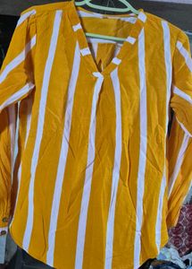 Yellow &amp; White Striped V-Neck Top