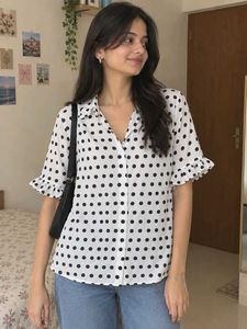 White Polka Dot Top