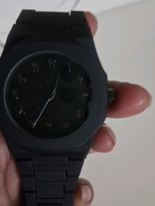 Sleek Black Watch with Unique Dial