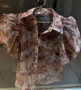 Sheer Floral Puff Sleeve Blouse