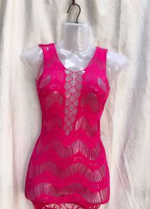 Vibrant Pink Crochet Bikini Cover-Up Dress
