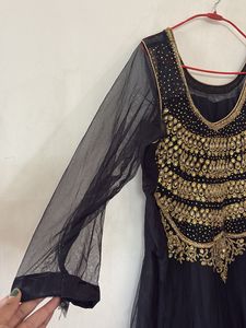 Elegant Black &amp; Gold Embellished Gown