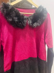 Pink Fur Collar Top