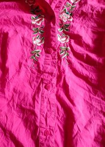 Pink Embroidered Collared Shirt