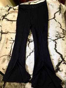 Trendy Black Flare Pants with Slits