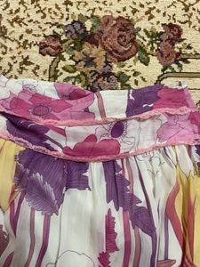 Floral Print Midi Skirt with Lace Trim