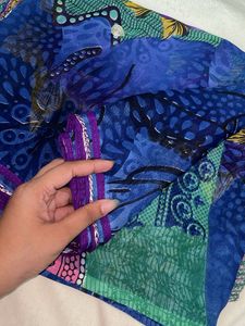 Vibrant Blue Floral Print Saree