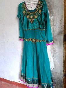 Green Embroidered Anarkali