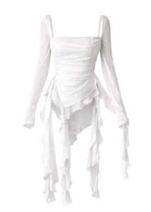 fairy core y2k Sheer White Ruffle  Dress