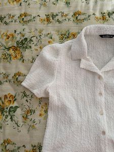 White Textured Puff Sleeve Shirt