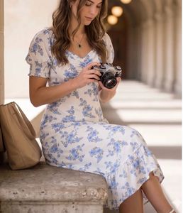 Aayu Floral Printed Puff Sleeve Midi Dress