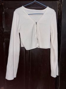 White Zip-Up Crop Top