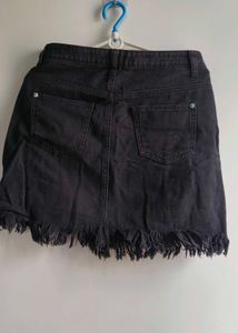 Stylish Black Denim Fringed Skirt