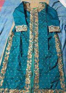 Elegant Teal Kurta Set with Gold Embroidery