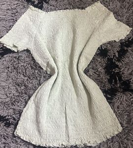 H&amp;M Light Green Smocked Off-Shoulder Top