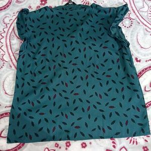 Teal Leaf Print Flutter Sleeve Top