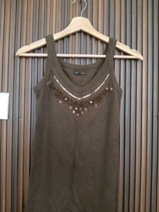 Brown Embellished Tank Top