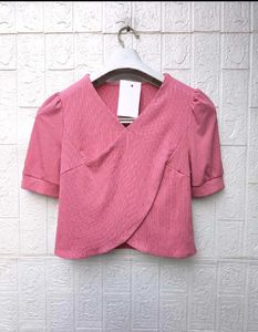 New with tag Chic Pink Wrap Top Puff Sleeve