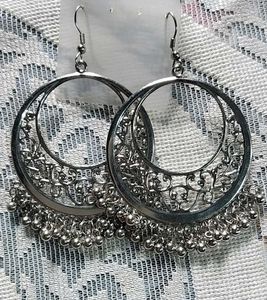 Silver Jhumka Hoop Earrings