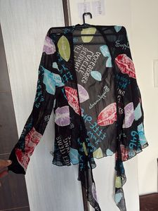 Sheer Kimono with Kiss &amp; Text Print