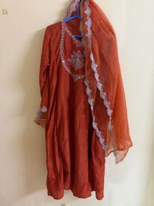 Vibrant Orange Embroidered Kurta Set