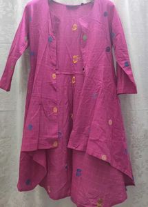 Vibrant Pink Embroidered Overcoat