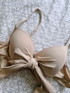 Tan Bow Front Bikini Top