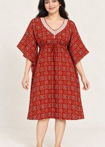 Red Geometric Print Kaftan Dress
