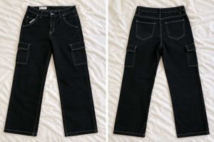 Black Cargo Jeans with Contrast Stitching
