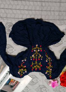 Embroidered Navy Blue Kurta