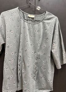 Grey Floral Print Top