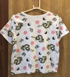 Dragon &amp; Yin Yang Print T-Shirt