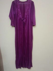 Purple Satin Robe with Lace & inner dress