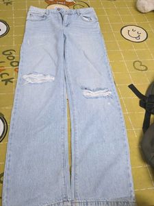 GARAGE Light Wash Ripped Wide Leg Jeans