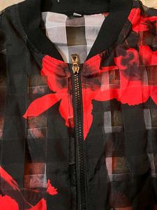 Sheer Floral Bomber Jacket