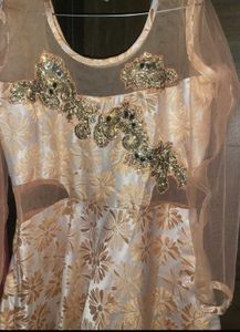 Elegant Peach Gown with Floral Embroidery