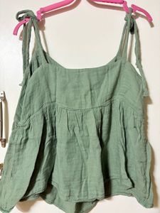 Sage Green Tie-Strap Peasant Top