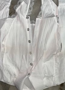 White Sheer Lace Trim Cropped Blouse