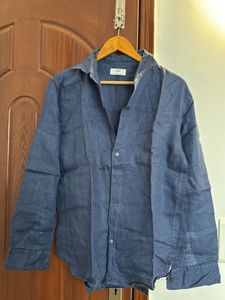 Uniqlo Blue Linen Long Sleeve Shirt