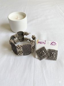 Oxidised Silver Bracelet & Earring Set