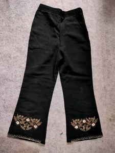 Embroidered Black Wide Leg Pants for girls