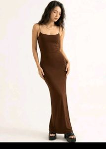 Sleek Brown Spaghetti Strap Maxi Dress