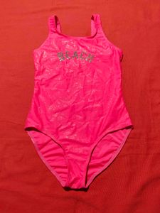Girls' Pink Glitter “BEACH” One-Piece Swimsuit