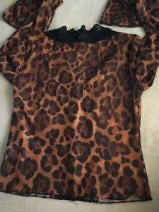Leopard Print Sheer Lace Trim Top