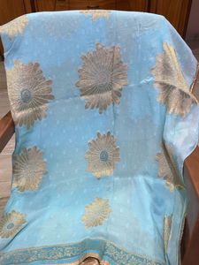 Beautiful Blue Saree with Gold Motifs